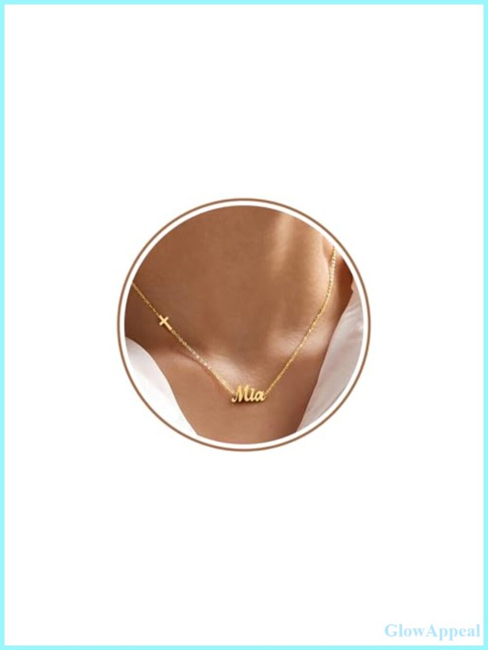 Personalized Name Necklace with Cross Pendant, 14k Gold Plated, Adjustable